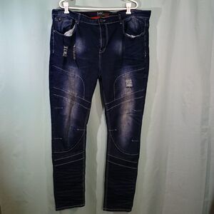 Distressed Skinny Jeans Dark Wash Stretch Denim Ripped Moto Style